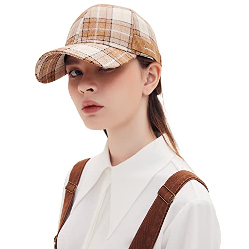 CACUSS Fashion Vintage Gorra de béisbol para Mujer, Gorra de algodón a Cuadros con Gorra de Golf con Lazo de Metal Ajustable