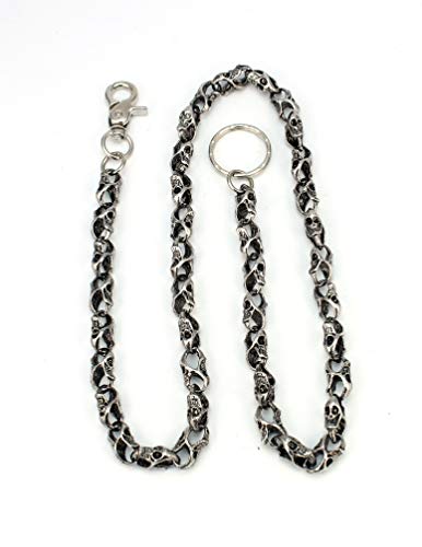 Cadena para cartera con mosquetón, cadena de seguridad, de acero, 80 cm, diseño de calavera