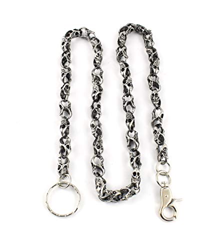 Cadena para cartera con mosquetón, cadena de seguridad, de acero, 80 cm, diseño de calavera