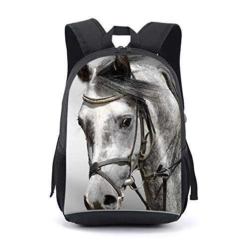 CAIWEI - Mochila escolar con impresión de animales de caballo, 43 cm Negro Caballo 8 17.2*11.7*5.5 Inch