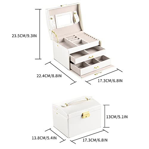 Caja Joyero con Espejo Caja para Joyas joyero Caja de Joyas Organizador de Joyas, Caja de Relojes Caja para Relojes (Blanco)