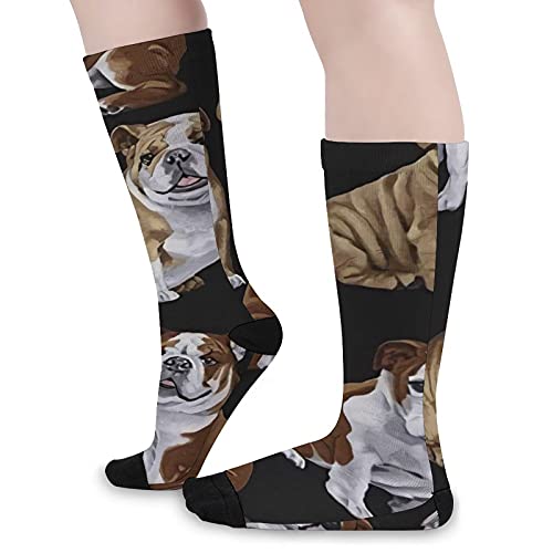 Calcetines deportivos unisex de alta comodidad para la rodilla, transpirables, atléticas, informales, de tubo largo, bulldogs inglés