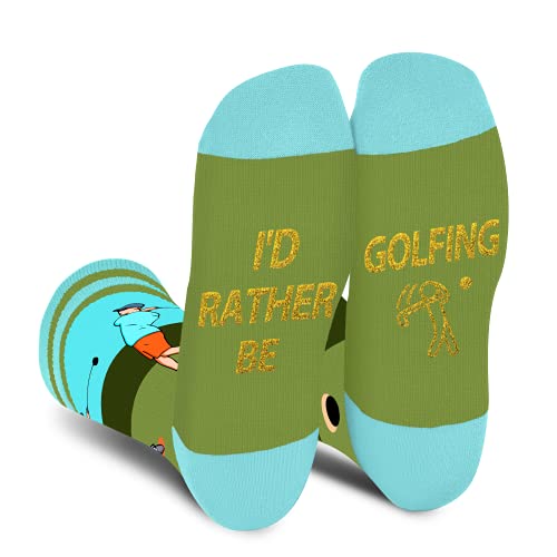 Calcetines golf divertidos para hombres, adolescentes, con texto en inglés "I d Rather Be Golfing Crew Calcetines – Calcetines divertidos de algodón para amantes del golf regalos divertidos de Navidad