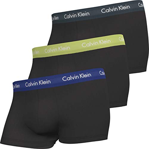 Calvin Klein 3 Pack Low Rise Trunks-Cotton Stretch Bóxers, B-Hemisphere/Direct Green/Blue Flan, M (Pack de 3) para Hombre