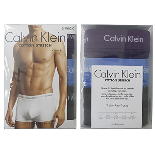 Calvin Klein 3 Pack Low Rise Trunks-Cotton Stretch Bóxers, Cheshire Purple/Active Blue/Army, XL (Pack de 3) para Hombre