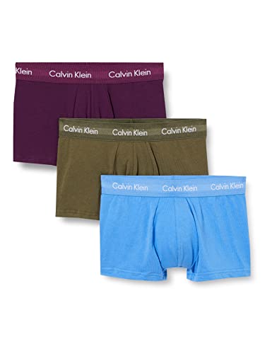 Calvin Klein 3 Pack Low Rise Trunks-Cotton Stretch Bóxers, Cheshire Purple/Active Blue/Army, XL (Pack de 3) para Hombre