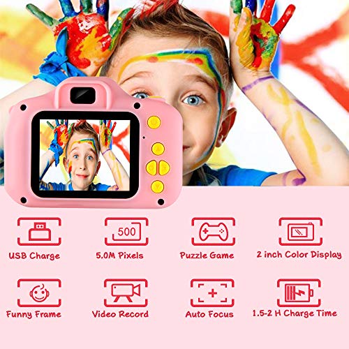 Cámara Fotos Infantil Digital para Niños Juguetes Niña Regalos para Niños Pantalla HD de 2 Pulgadas 1080P Tarjeta de 32GB TF Regalos Juguete para Niños de 3 a 12 años Niños Niñas Cumpleaños (Rosa)