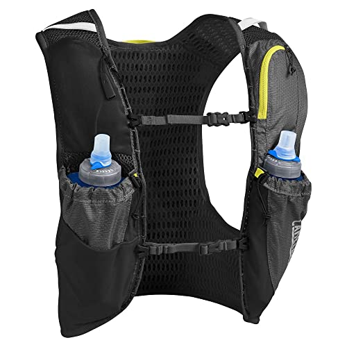 CamelBak Ultra Pro Vest 6 l + 2 Quick Stow Flask ½ (S,M,L) Run HIDRATACIÓN, Adultos Unisex, M Graphite/Sulphur Spring, 6 litros