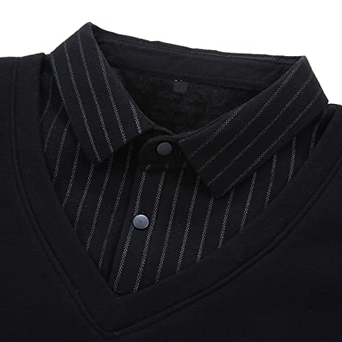 Camisas Polos De Manga Larga para Hombre - Otoño Invierno Plus Fleece Grueso Cálido Talla Grande Falso Dos Camisetas De Golf - Talla Grande Tops De Moda Casual para Padre, Azul Marino, 6XL