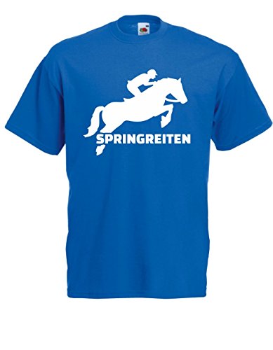 Camiseta de manga corta, diseño de equitación azul L