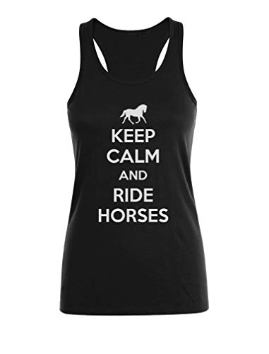 Camiseta sin Mangas para Mujer - Keep Calm and Ride Horses - Regalo Original para los Amantes de los Caballos y la Equitación X-Large Negro