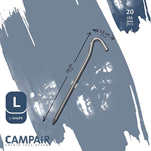 CampAir 20 Estacas Piquetas para Tienda de campaña de Perfil L, Ancla de Tierra, Extra Resistente (7071-aluminio), Grosor 6 mm