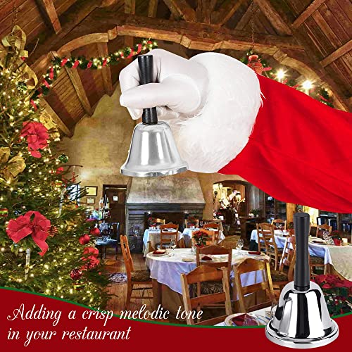 Campana de Mano, Decoración navideña, Campana de té plateada de metal, Timbre de recepción, Accesorio para disfraz de Papá Noel, Escuela & Hotel con guantes blancos