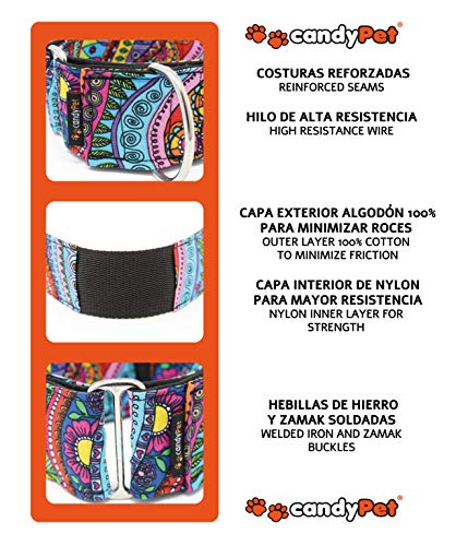 candyPet Collar Martingale para Perros - Modelo Calaveras Y Rosas, L