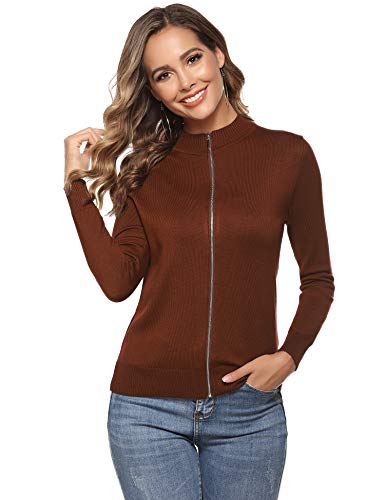 Cárdigan de Punto con Cremallera para Mujer,Chaqueta de Punto Sueter Manga Larga Abrigo Suéter Rebeca Chaqueta de Jerseis.Color Caramelo.S