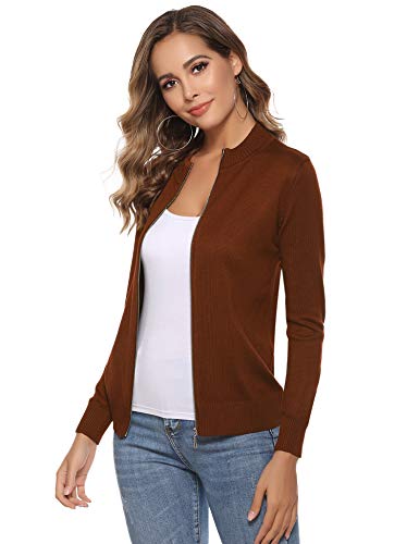 Cárdigan de Punto con Cremallera para Mujer,Chaqueta de Punto Sueter Manga Larga Abrigo Suéter Rebeca Chaqueta de Jerseis.Color Caramelo.S