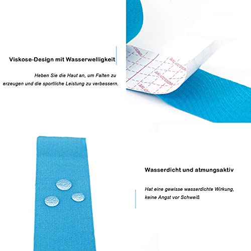 CareHabi - Cinta de kinesiología deportiva, 5 m x 5 cm, 3 rollos (1 azul, 1 rosa, 1 negro), cinta de kinesiología resistente al agua y elástica para deporte.