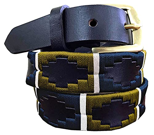 Carlos Diaz Cinturón Polo de Cuero Bordado Marrón Premium de Diseñador para Hombres Mujeres Unisex (95 cm / 36-38 Inches)