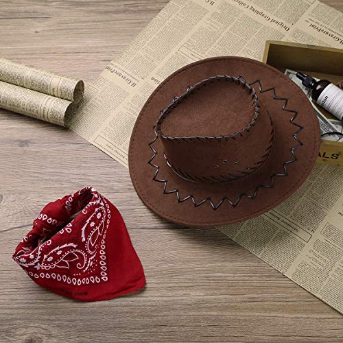 Carnavalife Sombrero Cowboy de Vaquero con Pañuelo Bandanas Paisley de Algodón Toy Story Western Disfraz para Adulto y Niños (Marrón, Adulto/58cm)