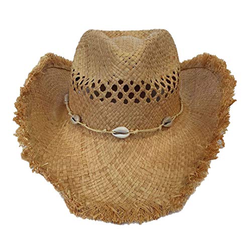 Carnavalife, Sombrero de Paja Natural de Cowboy Vaquero, con Banda de Tela, Unisex Talla Única Hombre Mujer para Verano
