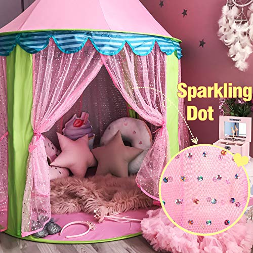 Carpa para niños Princess Castle for Girls - Glitter Castle Pop Up Play Carpa Tote Bag - Niños Playhouse Toy para Juegos de Interior y Exterior 41 "X 55" (DxH)