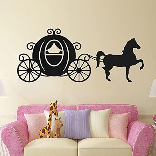 Carruaje silueta pegatina de pared decoración de princesa carruaje caballo vinilo pared calcomanía chica Art Deco pared pegatina Mural A2 99x42cm