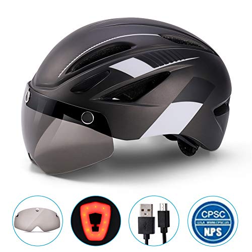 Casco de bicicleta ajustable unisex casco de bicicleta con luz de seguridad y visera para MTB bicicleta de carretera, equitación, deportes al aire libre