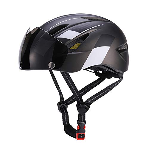 Casco de bicicleta ajustable unisex casco de bicicleta con luz de seguridad y visera para MTB bicicleta de carretera, equitación, deportes al aire libre