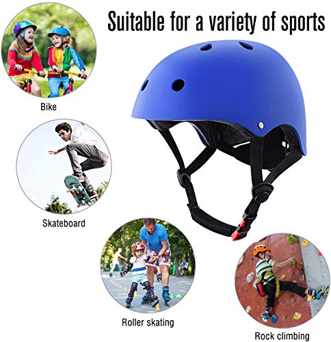 Casco de bicicleta para niños, casco clásico con rodilleras y coderas para multideporte, scooter, patinete, conducción, patinete, patinete, patinete, 3-13 años (azul)