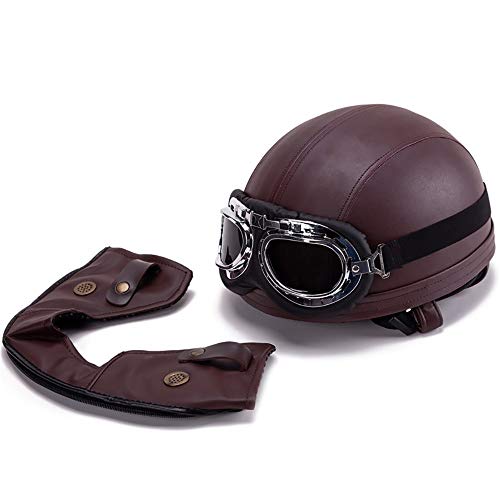 Casco de Motocicleta,Adultos Casco Moto Abierto Retro,con Gafas Casco de Protección de Estilo Antiguo para Moto Scooter Motocicleta Open Face Mitad Casco ECE Certificacion