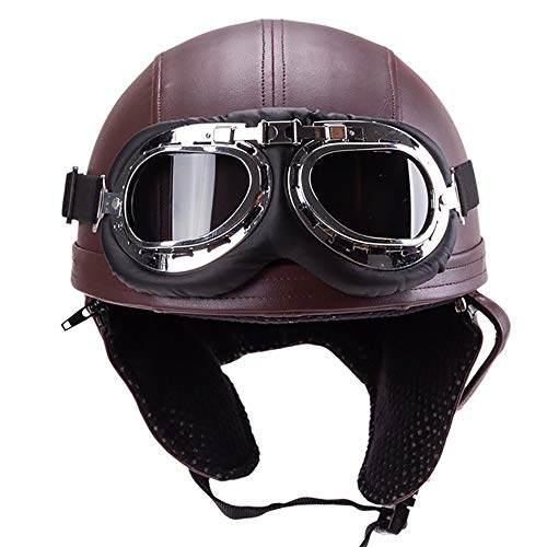 Casco de Motocicleta,Adultos Casco Moto Abierto Retro,con Gafas Casco de Protección de Estilo Antiguo para Moto Scooter Motocicleta Open Face Mitad Casco ECE Certificacion