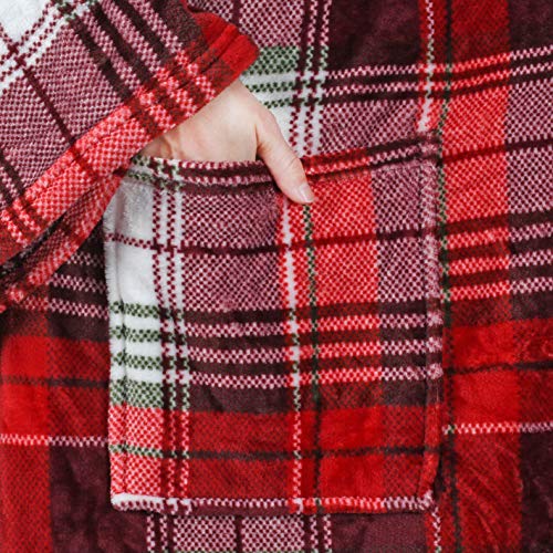 Catalonia - Manta de TV de forro polar con mangas y bolsillos para los pies, manta grande para mujeres y hombres, 190 cm x 135 cm, color rojo