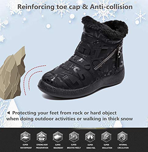 CELANDA Impermeable Botas de Nieve para Niño Niña Niños Invierno Calientes Felpa Forro Zapatos Ligero Calzado de Tobillo Aire Libre Cómodas Antideslizante Botines Planas