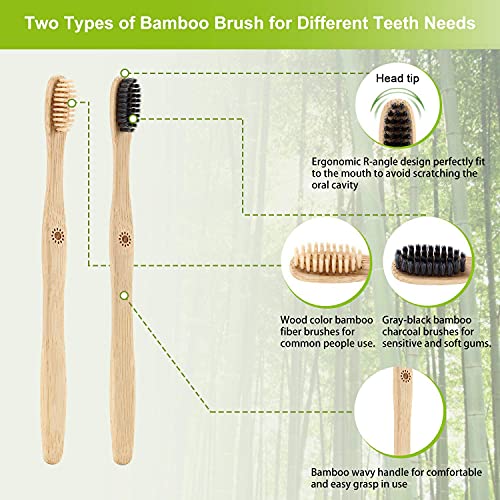 Cepillo Dientes Bambu, Paquete de 10 Cepillos de Dientes,5 cepillo de carbón bambú y 5 cepillo de fibra bambú,100% Libre de BPA,Cepillos de Dientes Naturales y Veganos para Una Mejor Limpieza
