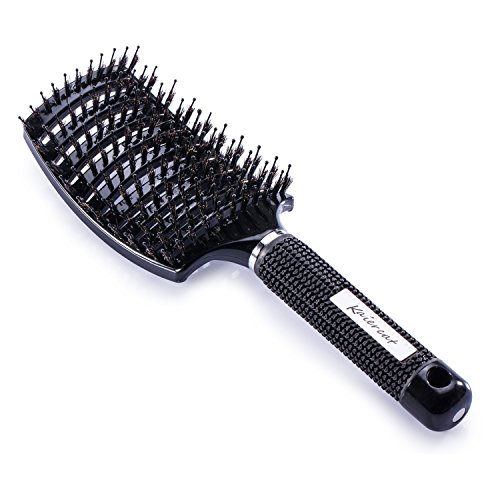 Cepillo Kaiercat de cerdas de jabalí, mejor en desenredar cabello grueso, ventilado para un secado más rápido; con cerdas de jabalí 100% naturales para la distribución del aceite en el cabello(Negro)