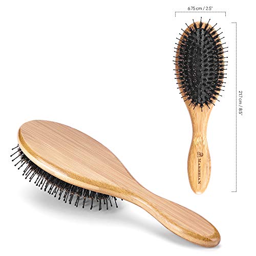 Cepillo para el pelo de bambú y cerdas de jabalí con alfileres para desenredar. Genial para desenredar el cabello. Los alfileres dirigen el pelo a las cerdas de jabalí, que vuelven el pelo sedoso.