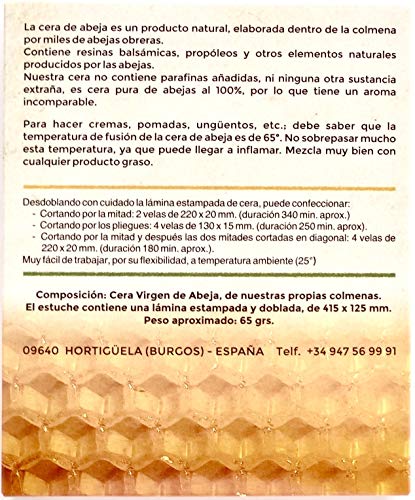 Cera de abeja natural (65gr.) de nuestras propias colmenas. Origen España 100%. Especial para hacer cremas, pomadas, ungüentos, jabones, velas, etc.