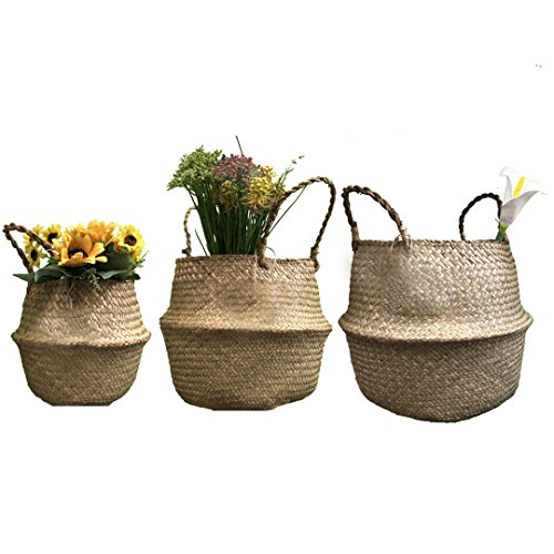 Cesta de junco marino natural de Goodchanceuk, Set de 3 piezas, cesta de almacenamiento con mango para la ropa o juguetes 27x24 cm / 32x28 cm / 36x32 cm