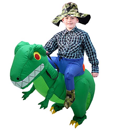CestMall Disfraz de Dinosaurio, Disfraz Inflable de Dinosaurio de Bicicleta para niños, Disfraz Inflable de Halloween con Sombrero, Disfraz para Adultos para niños, Fiesta de Cosplay (120-140cm)