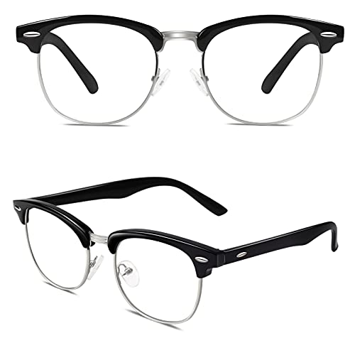 CGID CN56 Retro Anteojos Lente Claro Gafas Para Mujer y Hombre,Negro Brillante
