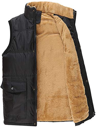 Chaleco de forro polar para hombre, chaleco grueso de invierno, chaqueta con cremallera, ligera, cálida, resistente al viento, abrigos, Negro, XL
