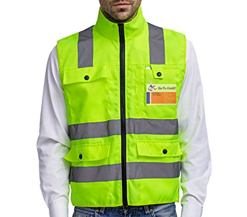 Chaleco reflectante profesional de seguridad, con neon amarillo, tiras reflectantes, cuatro bolsillos grandes con cremallera