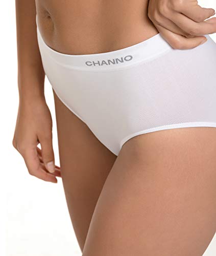 Channo Pack de 4 Bragas Clásicas Básicas Mujer Licra sin Costuras Efecto Invisible Midi Altas Color Liso. Blanco M
