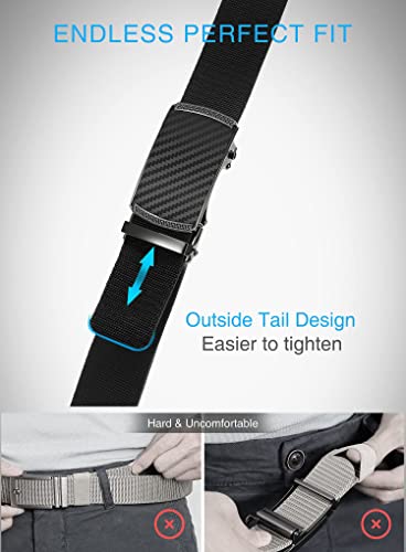 CHAOREN Cinturones de Golf Elástico para Hombre, Cinturón Automático para Hombre Cinturón de Lona de Nailon Elástico y Transpirable, 115cm Cintura Ajustable (Cinturón Elástico Hombre Negro)