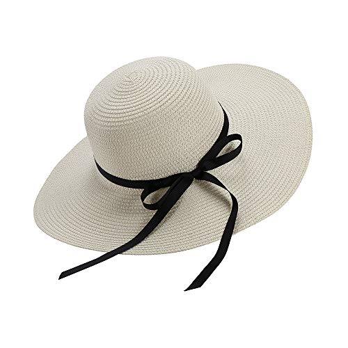 Chapter Seven Sombrero de sol para mujer, plegable, bowknot grande, ala ancha, sombrero de paja de verano, protección UV UPF50