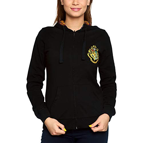 Chaqueta con Capucha de Harry Potter para Mujeres Que da Vuelta a Hogwarts Houses Escudo de Armas Elbenwald Cotton Black - M