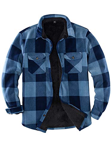 Chaqueta de franela con forro de borreguillo cálido para hombre (toda la chaqueta con forro de borreguillo), Azul / Patchwork, Medium