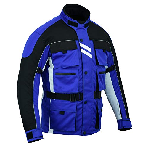 Chaqueta de motocicleta 6 bolsillos para hombre de equitación textil Racing moto Hi-Vis Biker CE blindado | Chaquetas impermeables, azul, XXXXXXXXL
