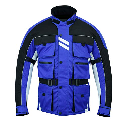 Chaqueta de motocicleta 6 bolsillos para hombre de equitación textil Racing moto Hi-Vis Biker CE blindado | Chaquetas impermeables, azul, XXXXXXXXL