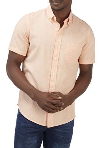 Charles Wilson Camisa Lino Manga Corta para Hombre (XL, Coral (0920))